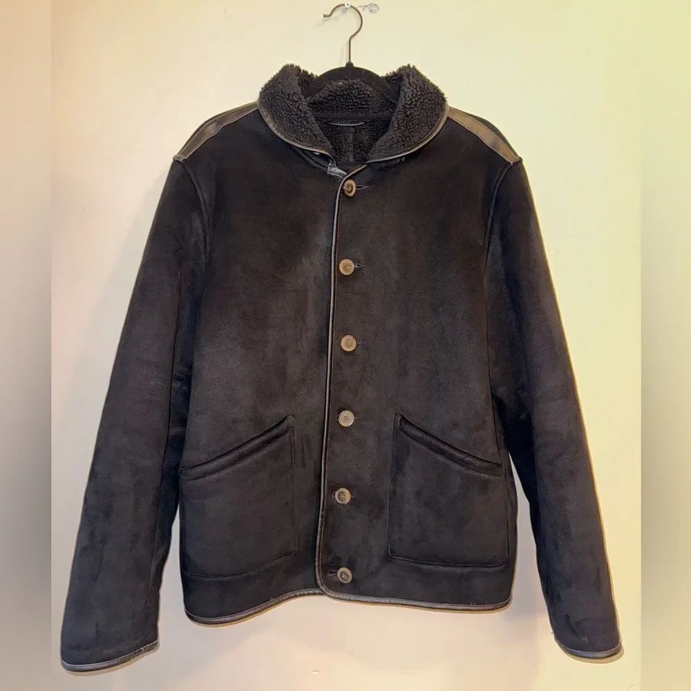 J. Crew Black sherpa and faux-suede jacket Size Medium